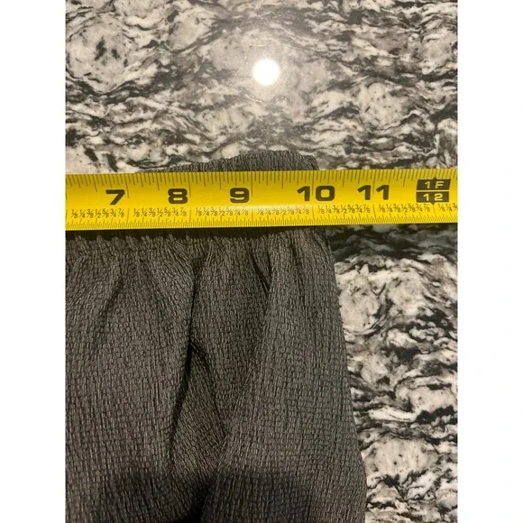 Zara Dark Grey Plisse Wide Leg Pants High Waist Textured Drawstring Small - Picture 3 of 5